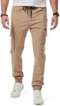 JMIERR Men's Khaki Cargo Pants Drawstring Stretch Waist Twill Joggers Trousers with Zipper Pockets, L, Light French Beige