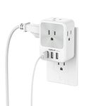 Outlet Extender with USB Charger Block, TESSAN Surge Protector Multi Plug Outlet with 4 Plug Splitter, 3 USB A Ports, Multiple Outlet Expander for Home Office Dorm Room Essentials