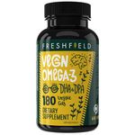 Freshfield Vegan Omega 3 DHA: Sustainably Sourced, Premium, Carrageenan Free, Compostable Bottle, Fish Oil Replacement, Carbon Neutral. Supports Heart, Brain, Joint Health w/DPA (180 count (pack of 1))