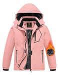 MoFiz Girls Ski Jacket Waterproof Fleece Lined Snowboard Jacket Warm Winter Snow Jacket with Removable Hood Pink M