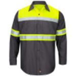 Red Kap Men's Hi-Visibility Long Sleeve Color Block Ripstop Work Shirt-Type O, Class 1, Fluorescent Yellow/Charcoal, Large