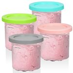 YQL 4 Pack-16OZ Ice Cream Tubs, Ice Cream Containers with Lids for Ninja Ice Cream Maker NC300UK NC300UKCP, Ice Cream Tubs with Lids 450ml Clear Dessert Tubs Dishwasher Safe(Grey & Pink & Blue &Green)