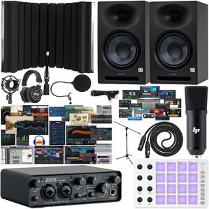 LyxPro 2x2 USB Audio Interface with Asio Driver and NEW Software Bundle, New Designed Eris Studio 8 Pair Active Monitors with EBM Waveguide, MIDI Pad Controller Beat Maker, Isolation Recording Shield