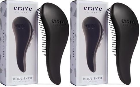 Crave Naturals Glide Thru Detangling Brush, Detangler Brush for Curly, Straight, Wet and Dry Hair Comb for Adults and Kids, Hair Accessories for Women, Black (Pack of 2)