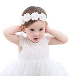 Fmeida Flower Crown Baby Headbands Newborn Floral Birthday Headbands for 4-24 Months, White Flower, 1 Count (Pack of 1)