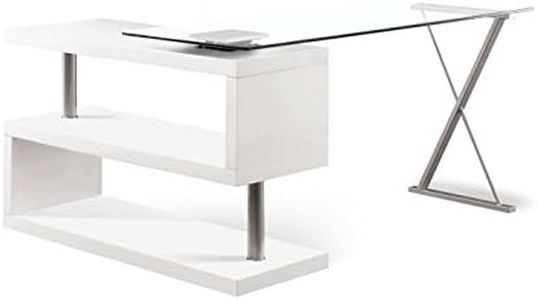 HOMES: Inside + Out ioHOMES Lilliana White S-Shaped Glass-Top Office Desk White