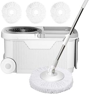 GONICVIN Set mocio rotante e secchio, 360°, con manico telescopico in acciaio inox e 3 ricariche riutilizzabili in microfibra per la pulizia della casa