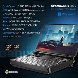 GPD WIN Mini 2025 Ryzen 7 Handheld Gaming PC, 16GB RAM, 2TB SSD