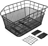 ANZOME Bike Basket Rear,Waterproof Metal Wire Bicycle Rear Basket with Adjustable Cargo Net and Rainproof Cover Fits to Most Rear Bike Rack