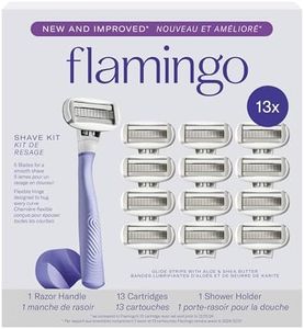 Flamingo Razors for Women, 1 Women's Razor Handle (Lilac), 13 Razor Five-Blade Refills, and 1 Shower Holder