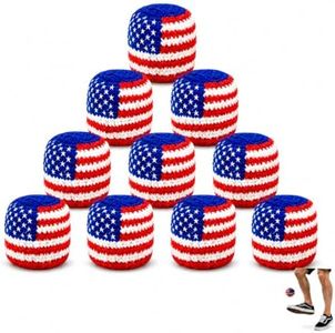 USA Flag Handmade Footbag 10 Pack, Crochet Kick Balls for Outdoor Games
