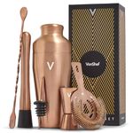 VonShef Cocktail Shaker Set, Copper 6pc Set with 550ml Parisian Cocktail Shaker, Professional Bartender Set for Home Bar, Including Strainer, Muddler, Jigger & Other Bar Accessories, Gift Box Included