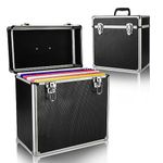 Youyijia Record Storage Box 12" Vinyl LP Storage Box Case Aluminum Portable Lockable DJ Flight Carry Case Holds 50pcs Albums (Black)