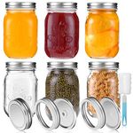 YUEYEE Glass Mason Jars with Lids,Food Storage Jars 16oz / 450ml for Homemade Food Preserving Jam,Honey Yogurt,Pickle and Beans Canning Jars with 18pcs Spare Lids 6 Pack Overnight Oats Jar