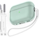 MHYALUDO Compatible with Airpods Pro 2nd/1st Gen Case Cover, Compatible with Airpods Pro Case 2nd Gen USB C Charging Port, Clear Soft Shockproof Case with Lanyard Cleaning Pen,Green