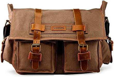 GEARONIC GEARONIC Men and Women Canvas Leather Messenger Bag for 14'' 15'' 17'' Laptop Satchel Vintage Shoulder Rugged Military Crossbody Large Briefcase (14 inch, Gray)