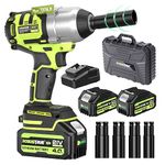 Robustrue 700Nm/517Ft-lbs Cordless Impact Wrench High Torque, 2X 4.0Ah Battery Power Brushless Impact Gun with 2400RPM, 4 Sockets, Fast Charger, 1/2 Electric Impact Wrench for Car Tires Truck RV Mower