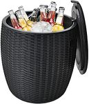 DORTALA 9.5 Gal Patio Cool Bar Bucket, All-weather PP Rattan Beer & Wine Cooler with Removable Top, Built-in Handle, Drainage Plug, Cool Bar Table, Cocktail Side Table, Outdoor Ice Cooler for Party, Backyard, Poolside, Garden, Black