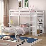 Giantex Twin Over Twin Loft Bed w/Bookcase, Bunk Bed w/ 12.5'' Full-Length Guardrail & Ladder, Convertible Wooden Bunk Bed w/Shelf for Home Bedroom Dormitory (White)