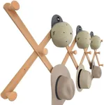 SKOLOO Large Hat Rack for Wall, Wooden Accordion Wall Hanger, Modern, Expandable Coat Hooks, Hat Display Rack for Home, Office, and Studio, 14 Peg, Natural