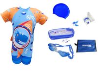 TEMPEST Swimming Kit for Boys with One piece half sleeve Swimming Costume for boys | Swim Suit | Swimwear | Swimming Dress Goggles Cap Ear Plug Nose Clip with KIT Bag (Multicolor, 5-6 Years)