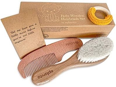 eplanita Set Spazzola e Pettine per Neonati e Bambini, in Legno con Setole Naturali di Capra, per Crosta Lattea e Massaggio, Anello di Dentizione extra, Ideale per la Doccia del Bambino