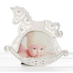 Shudehill Giftware Babys Christening Rocking Horse Diamante Lace Effect Photo Frame