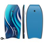 Goplus Boogie Boards for Beach, 41''/37''/33'' Lightweight Bodyboard with EPS Core, XPE Deck, HDPE Slick Bottom, Wrist Leash, Surfboard for Kids Adults Surfing (Blue Wave, 37-inch)