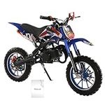 49CC Mini Dirt Bike for Kids,2-Stroke Gas Powered Motorcycle,Off Road Motorcycle,Trail Mini Bike,Gas-Powered Pocket Motorbike with Front Rear Disc Brakes,Racing Max Speed 40KM/H Blue