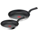 Tefal 2 Piece Comfort Max, 24cm & 28cm Frying Pans, Stainless Steel, Silver, Black