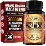 Organic Tri Color Maca Root DHE 3000 mg (750 mg 4:1 extract) with Bioperine per Capsule (120 Caps) - Black, Red, and Yellow Maca Root Powder for Men & Women | Proudly Canadian | 4 Month Supply. Non-GMO, Vegan, Gluten Free, Soy Free, Vegetarian. KASHA Nutrition