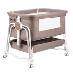 Baby Bassinet Bedside Sleeper, Multi-Functional Portable Crib with Changing Table, Mosquito Net and Mattress Included, Adjustable Bedside Bassinet with Storage and Wheels for Baby/Newborn (Khaki)