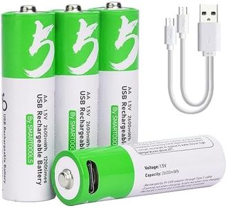 USB AA Lithium ion Rechargeable Battery, 1.5V 2600mWh Rechargeable AA Battery, 1.5 H Fast Charge, 1200 Cycle with Type C Port Cable, Constant Output,4-Pack