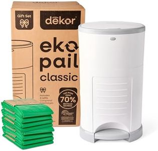 Diaper Dekor EKO Classic Diaper Pail Gift Set, White | ONLY Eco-Friendly Diaper Pail Made with 70% Recycled Materials | Comes with up to a Year's Supply Worth of Diaper Dekor Refills!