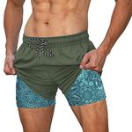 Cozople Men's Boxer Brief Lined Swim Shorts Compression Liner Bohemia Style Swim Trunks Stretch Lightweight Bathing Suits with Side Pockets for Surfing Size Medium Army Green