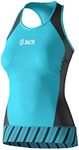 SLS3 Triathlon Top Women - Slim & Athletic Fit Tri Top Women - Comfortable Triathlon Shirts Women Cycling Jersey - Tri Kit Women Singlet Tank Top, No Shelf Bra (Black/Martinica Blue, Medium)