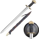 Viking Culture Sword - Battle Ready Weapons for Halloween Cosplay Costume LARP Play & Meieval Reenactments Vikings Age Middle Ages Arming - Wrapped Handle & Leather Belt Scabbard Sheath