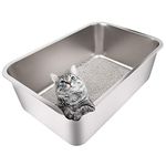 Yangbaga XXL Cat Litter Tray Suit for Two Cats ，High Side Rabbit Litter Tray，Stainless Steel Large Size Cat Litter Box No Odor, Non Stick, Never Bend, Easy to Clean