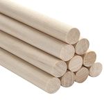 Wooden Dowel Dods Wood Dowels, 10 PCS 12.7mm x 30cm Round Wooden Sticks for Craft, Macrame Dowel, Unfinished Hardwood Sticks for Arts and DIYers, Crafting, Tiered Cake Support and Wedding Ribbon Wands