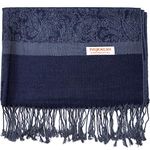 Paisley Pashmina Silk Scarf Shawl Jacquard Cashmere Wrap Stole Two Tones Reversible, Navy/Grey, Large