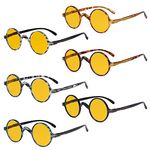 Eyekepper 5 Pack Blue Light Filter Glasses Vintage Round Computer Reading Glasses Amber Tinted +2.50