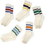 American Trends Womens Striped Socks Retro Crew Socks Women Slouchy Athletic Calf Tube Socks, 5pack Black-green&black-yellow&blue-red&blue-green&blue-orange, One Size