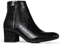 J. Adams Zuma Ankle Bootie – Closed Pointed Toe Low Block Heel Zip Up Boot, Black Vegan Croc, 9