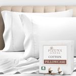 Pizuna Cotton Pillow Cases Queen Size 2 Pack White, 400 Thread Count 100% Long Staple Combed Cotton Sateen Weave Pillowcase with Stylish 10 cm Hem (100% Cotton Queen Pillow Covers White)