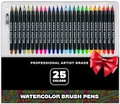 HIPPIE CRAFTER 25 Pk Watercolor Pens Artist Water Coloring Brush Tip Watercolor Markers Painting Set Paint Art Supplies for Adults & Gifts for Artists, Water Color Brush Pen Pack