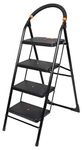 CIPLAPLAST 4 Step Ladder for Home use | Heavy Duty Alloy Steel Foldable Step Ladder with Anti Skid Shoes and Extra Strong Wide Steps | Milano 4 Steps | GEC-L4M (Black)