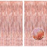 2PCS Rose Gold Foil Fringe Curtain Girls Party Backdrop Decorations - BRAVESHINE 3.2x8.2ft Tinsel Curtains Glitter Photo Booth Props for Birthday Valentines Hen Do Wedding Bridal Shower Wall Streamers