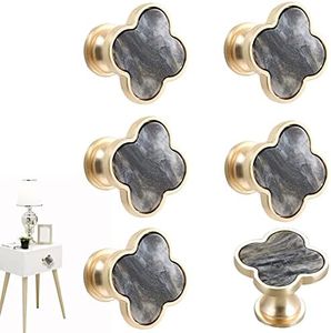 CPELLESSE 6 Pcs Clover Knobs Ink Painting Cabinet Drawer Knob Cupboard Knobs for Home Bathroom Cabinet Handles Multi-Purpose Pulls Zinc Alloy Knobs(Gray)