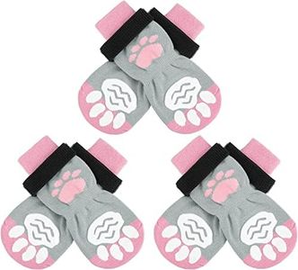 SCIROKKO 3 Pairs Double Anti-Slip Dog Socks Paws Stop Licking - Adjustable Pet Non-Skid Paw Protector with Grips for Puppy Doggy Indoor Traction Control Wear Hardwood Floors