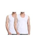 GMR Men's Broad Shoulder Low Round Neck Cotton Vest Sleeveless Pack of 2-85cm White